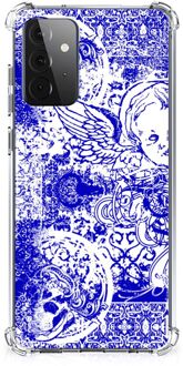 B2Ctelecom Shockproof Case Samsung Galaxy A72 4G/5G Smartphone hoesje met doorzichtige rand Angel Skull Blue