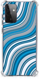 B2Ctelecom Shockproof Case Samsung Galaxy A72 4G/5G Telefoon Hoesje met doorzichtige rand Golven Blauw