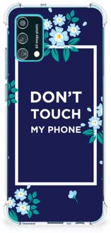 B2Ctelecom Shockproof Case Samsung Galaxy M02s | A02s Smartphonehoesje met transparante rand Flowers Blue Don't Touch My Phone