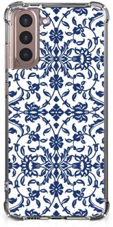 B2Ctelecom Shockproof Case Samsung Galaxy S21 Plus Silicone Back Case met transparante rand Flower Blue