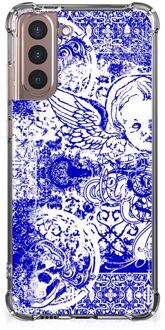 B2Ctelecom Shockproof Case Samsung Galaxy S21 Plus Smartphone hoesje met doorzichtige rand Angel Skull Blue