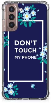 B2Ctelecom Shockproof Case Samsung Galaxy S21 Plus Smartphonehoesje met transparante rand Flowers Blue Don't Touch My Phone