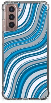 B2Ctelecom Shockproof Case Samsung Galaxy S21 Plus Telefoon Hoesje met doorzichtige rand Golven Blauw