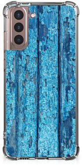 B2Ctelecom Shockproof Case Samsung Galaxy S21 Plus Telefoonhoesje  met doorzichtige rand Wood Blue