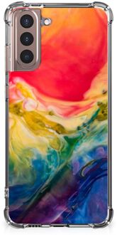 B2Ctelecom Shockproof Case Samsung Galaxy S21 Plus Telefoonhoesje Valbescherming met transparante rand Watercolor Dark