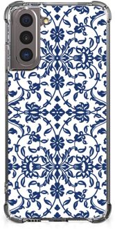 B2Ctelecom Shockproof Case Samsung Galaxy S21 Silicone Back Case met transparante rand Flower Blue