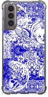 B2Ctelecom Shockproof Case Samsung Galaxy S21 Smartphone hoesje met doorzichtige rand Angel Skull Blue