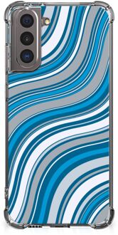 B2Ctelecom Shockproof Case Samsung Galaxy S21 Telefoon Hoesje met doorzichtige rand Golven Blauw