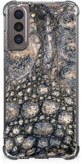 B2Ctelecom Shockproof Case Samsung Galaxy S21 Telefoon Hoesje met doorzichtige rand Krokodillenprint