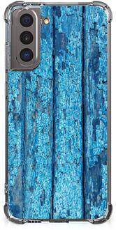 B2Ctelecom Shockproof Case Samsung Galaxy S21 Telefoonhoesje  met doorzichtige rand Wood Blue