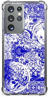 B2Ctelecom Shockproof Case Samsung Galaxy S21 Ultra Smartphone hoesje met doorzichtige rand Angel Skull Blue