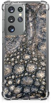 B2Ctelecom Shockproof Case Samsung Galaxy S21 Ultra Telefoon Hoesje met doorzichtige rand Krokodillenprint