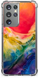 B2Ctelecom Shockproof Case Samsung Galaxy S21 Ultra Telefoonhoesje Valbescherming met transparante rand Watercolor Dark