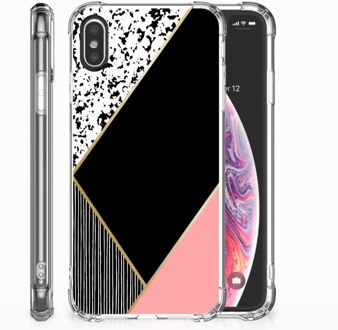 B2Ctelecom Shockproof siliconen hoesje iPhone X/10 | Xs Black Pink Shapes