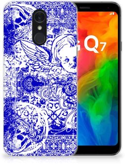 B2Ctelecom Silicone Back Case LG Q7 Angel Skull Blue