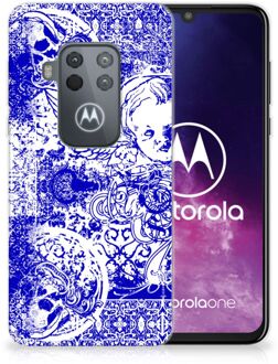 B2Ctelecom Silicone Back Case Motorola One Zoom Angel Skull Blue