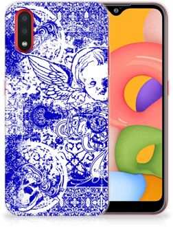 B2Ctelecom Silicone Back Case Samsung Galaxy A01 Angel Skull Blue