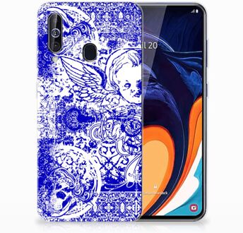 B2Ctelecom Silicone Back Case Samsung Galaxy A60 Angel Skull Blue