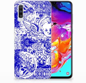 B2Ctelecom Silicone Back Case Samsung Galaxy A70 Angel Skull Blue