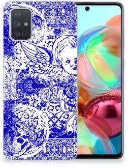 B2Ctelecom Silicone Back Case Samsung Galaxy A71 Angel Skull Blue