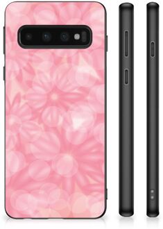 B2Ctelecom Silicone Back Case Samsung Galaxy S10 Telefoon Hoesje met Zwarte rand Lente Bloemen