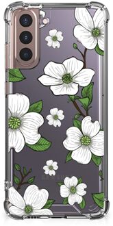 B2Ctelecom Silicone Back Case Samsung Galaxy S21 Plus Telefoonhoesje  met doorzichtige rand Dogwood Flowers