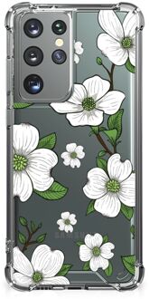 B2Ctelecom Silicone Back Case Samsung Galaxy S21 Ultra Telefoonhoesje  met doorzichtige rand Dogwood Flowers