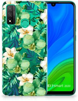 B2Ctelecom Silicone Back Cover Huawei P Smart 2020 Telefoon Hoesje Orchidee Groen