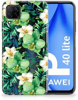 B2Ctelecom Silicone Back Cover Huawei P40 Lite Telefoon Hoesje Orchidee Groen