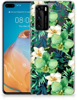 B2Ctelecom Silicone Back Cover Huawei P40 Telefoon Hoesje Orchidee Groen