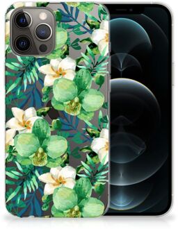 B2Ctelecom Silicone Back Cover iPhone 12 Pro Max Telefoon Hoesje Orchidee Groen