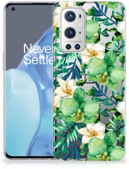 B2Ctelecom Silicone Back Cover OnePlus 9 Pro Telefoon Hoesje Orchidee Groen