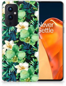 B2Ctelecom Silicone Back Cover OnePlus 9 Telefoon Hoesje Orchidee Groen