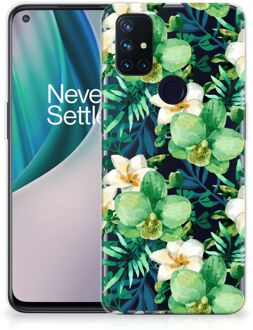 B2Ctelecom Silicone Back Cover OnePlus Nord N10 5G Telefoon Hoesje Orchidee Groen