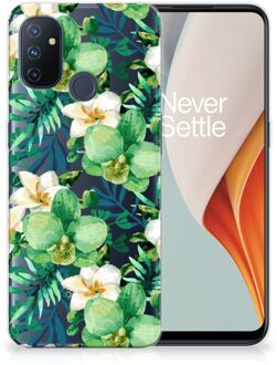 B2Ctelecom Silicone Back Cover OnePlus Nord N100 Telefoon Hoesje Orchidee Groen