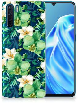 B2Ctelecom Silicone Back Cover OPPP A91 Telefoon Hoesje Orchidee Groen