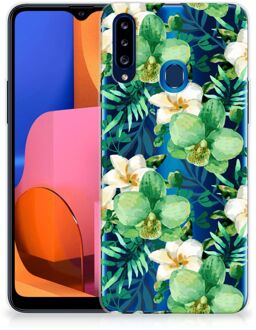 B2Ctelecom Silicone Back Cover Samsung Galaxy A20s Telefoon Hoesje Orchidee Groen