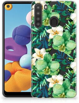 B2Ctelecom Silicone Back Cover Samsung Galaxy A21 Telefoon Hoesje Orchidee Groen