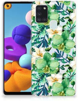 B2Ctelecom Silicone Back Cover Samsung Galaxy A21s Telefoon Hoesje Orchidee Groen