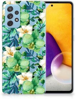 B2Ctelecom Silicone Back Cover Samsung Galaxy A72 Telefoon Hoesje Orchidee Groen