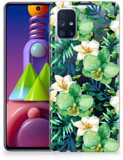 B2Ctelecom Silicone Back Cover Samsung Galaxy M51 Telefoon Hoesje Orchidee Groen