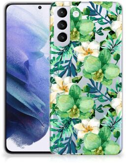 B2Ctelecom Silicone Back Cover Samsung Galaxy S21 Plus Telefoon Hoesje Orchidee Groen