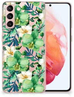 B2Ctelecom Silicone Back Cover Samsung Galaxy S21 Telefoon Hoesje Orchidee Groen