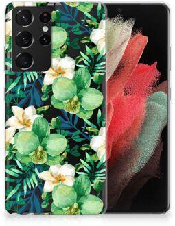 B2Ctelecom Silicone Back Cover Samsung Galaxy S21 Ultra Telefoon Hoesje Orchidee Groen