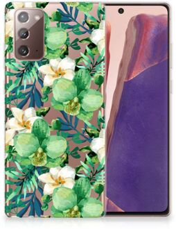 B2Ctelecom Silicone Back Cover Samsung Note 20 Telefoon Hoesje Orchidee Groen