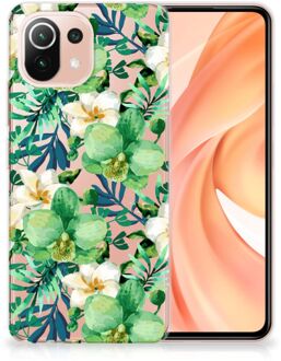 B2Ctelecom Silicone Back Cover Xiaomi Mi 11 Lite Telefoon Hoesje Orchidee Groen