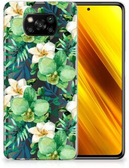 B2Ctelecom Silicone Back Cover Xiaomi Poco X3 Telefoon Hoesje Orchidee Groen