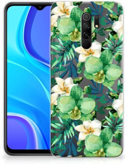 B2Ctelecom Silicone Back Cover Xiaomi Redmi 9 Telefoon Hoesje Orchidee Groen