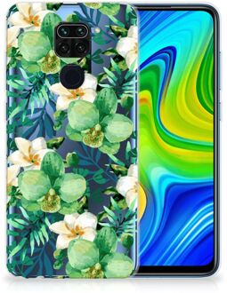 B2Ctelecom Silicone Back Cover Xiaomi Redmi Note9 Telefoon Hoesje Orchidee Groen