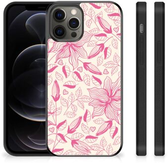 B2Ctelecom Silicone Case iPhone 12 Pro Max Smartphone Hoesje met Zwarte rand Roze Bloemen